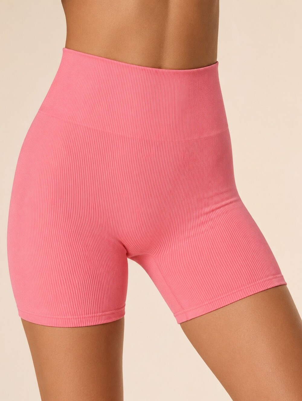 Women's Size XXL High-Rise Ribbed Seamless Bike Shorts Neon Coral Casual